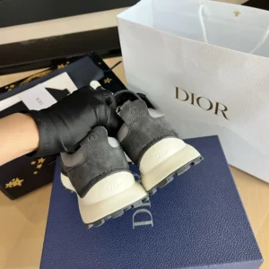 Dior Unisex Squash Sneaker Black Suede Calfskin and Gray Technical Fabric