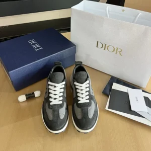 Dior Unisex Squash Sneaker Black Suede Calfskin and Gray Technical Fabric