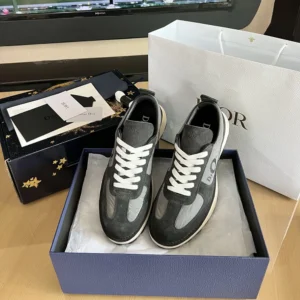 Dior Unisex Squash Sneaker Black Suede Calfskin and Gray Technical Fabric