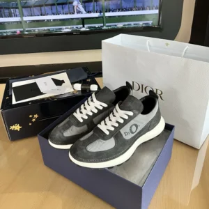 Dior Unisex Squash Sneaker Black Suede Calfskin and Gray Technical Fabric