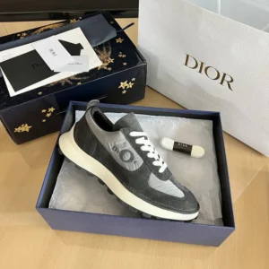 Dior Unisex Squash Sneaker Black Suede Calfskin and Gray Technical Fabric
