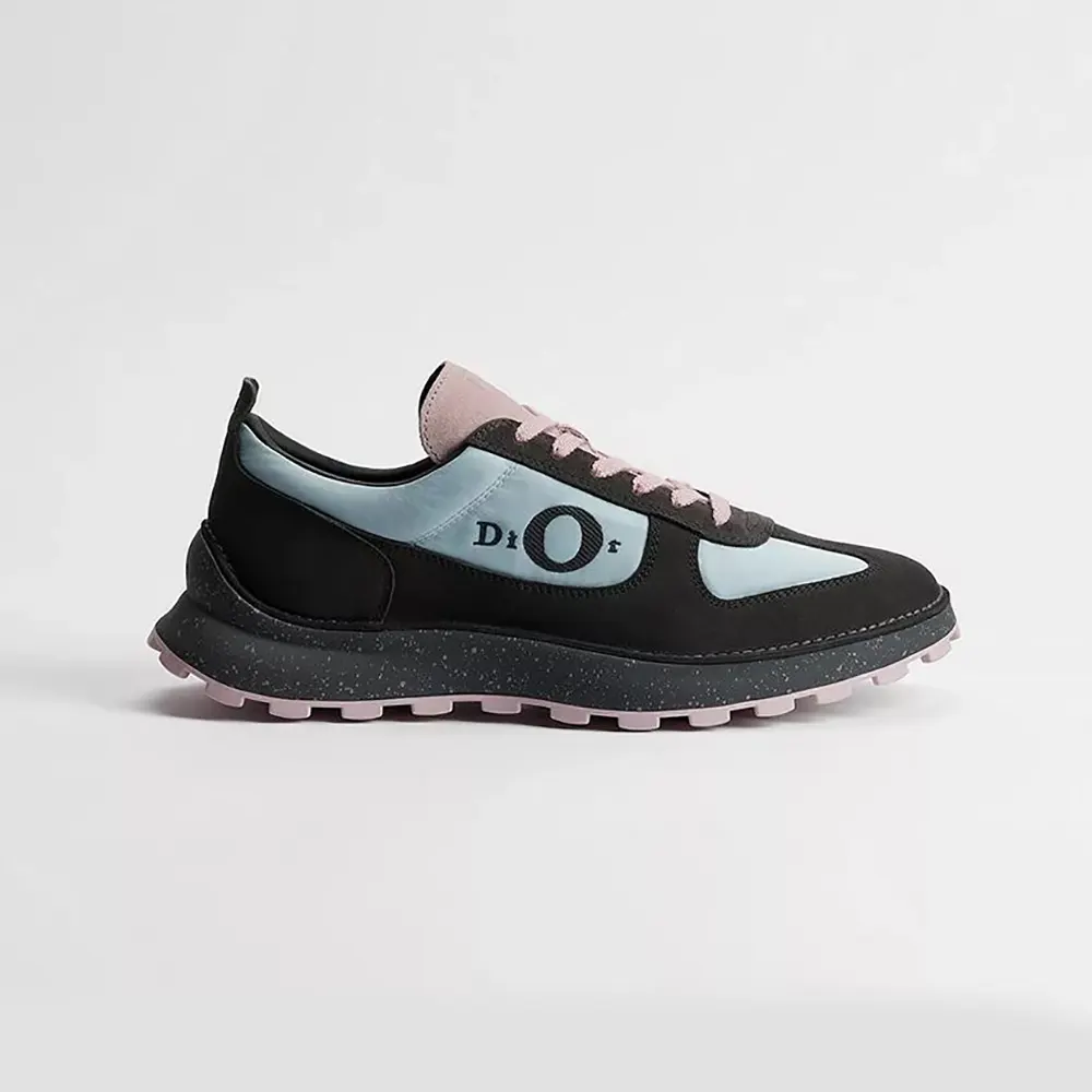 Dior Unisex Squash Sneaker Gray and Pink Suede Calfskin with Light Blue Technical Fabric