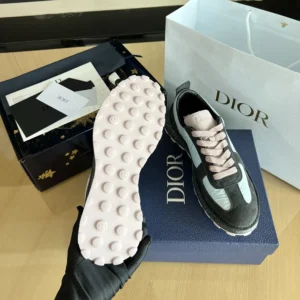 Dior Unisex Squash Sneaker Gray and Pink Suede Calfskin with Light Blue Technical Fabric