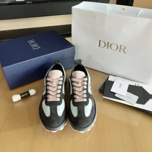 Dior Unisex Squash Sneaker Gray and Pink Suede Calfskin with Light Blue Technical Fabric