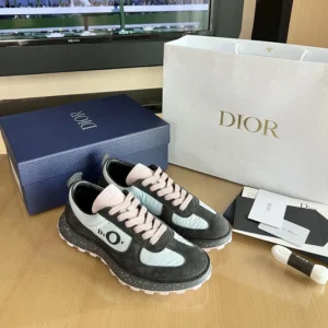Dior Unisex Squash Sneaker Gray and Pink Suede Calfskin with Light Blue Technical Fabric