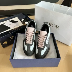 Dior Unisex Squash Sneaker Gray and Pink Suede Calfskin with Light Blue Technical Fabric