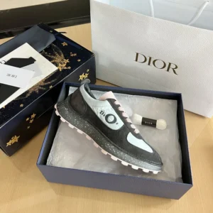 Dior Unisex Squash Sneaker Gray and Pink Suede Calfskin with Light Blue Technical Fabric