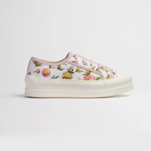 Dior Unisex Walk'n'Dior Platform Sneaker White Cotton Embroidered with Multicolor Daisy Garden Motif