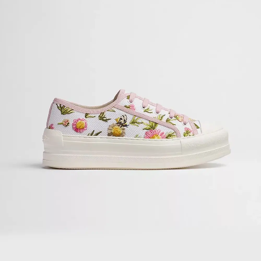 Dior Unisex Walk'n'Dior Platform Sneaker White Cotton Embroidered with Multicolor Daisy Garden Motif