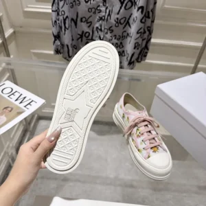 Dior Unisex Walk'n'Dior Platform Sneaker White Cotton Embroidered with Multicolor Daisy Garden Motif