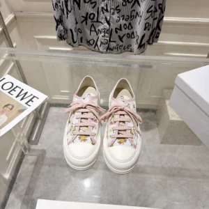 Dior Unisex Walk'n'Dior Platform Sneaker White Cotton Embroidered with Multicolor Daisy Garden Motif
