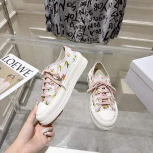 Dior Unisex Walk'n'Dior Platform Sneaker White Cotton Embroidered with Multicolor Daisy Garden Motif