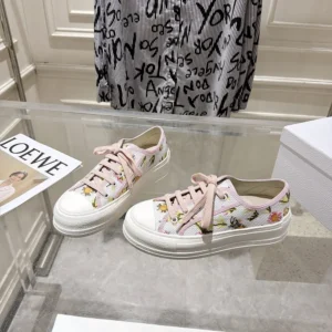 Dior Unisex Walk'n'Dior Platform Sneaker White Cotton Embroidered with Multicolor Daisy Garden Motif
