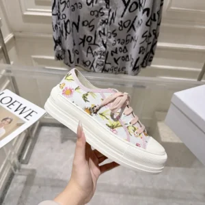 Dior Unisex Walk'n'Dior Platform Sneaker White Cotton Embroidered with Multicolor Daisy Garden Motif