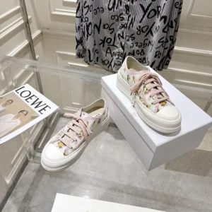 Dior Unisex Walk'n'Dior Platform Sneaker White Cotton Embroidered with Multicolor Daisy Garden Motif