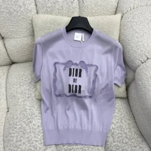 Dior Women Book Cover Short-Sleeved Sweater Lilas Silk Knit 644S24E6C45