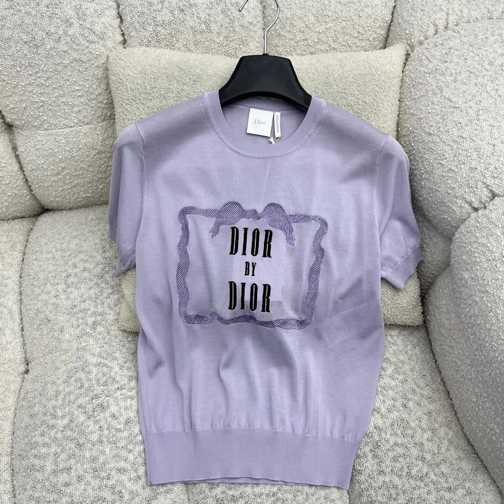 Dior Women Book Cover Short-Sleeved Sweater Lilas Silk Knit 644S24E6C45