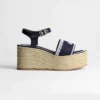 Dior Women Dentelle Wedge Sandal Navy Blue Dior Oblique Embroidered Cotton and White Lace