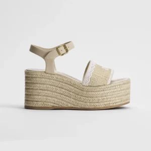 Dior Women Dentelle Wedge Sandal Trench Dior Oblique Embroidered Cotton and White Lace