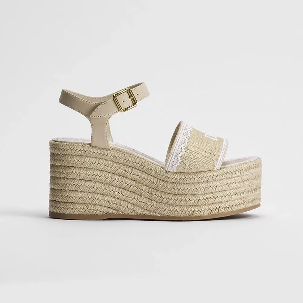 Dior Women Dentelle Wedge Sandal Trench Dior Oblique Embroidered Cotton and White Lace