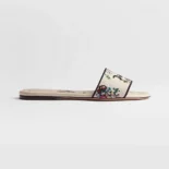 Dior Women Dioriviera Dway Slide White Embroidered Cotton and Multicolor Dior Arabesque Motif