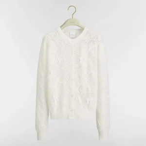 Dior Women Dioriviera Embroidered Cardigan Ecru Openwork Cotton Knit 644G20B7888