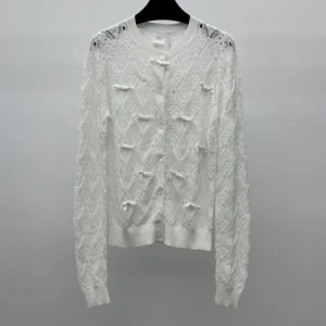 Dior Women Dioriviera Embroidered Cardigan Ecru Openwork Cotton Knit 644G20B7888