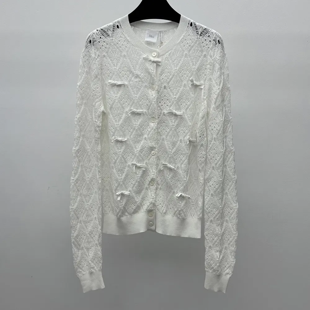 Dior Women Dioriviera Embroidered Cardigan Ecru Openwork Cotton Knit 644G20B7888 3 Dior Women Dioriviera Embroidered Cardigan Ecru Openwork Cotton Knit 644G20B7888