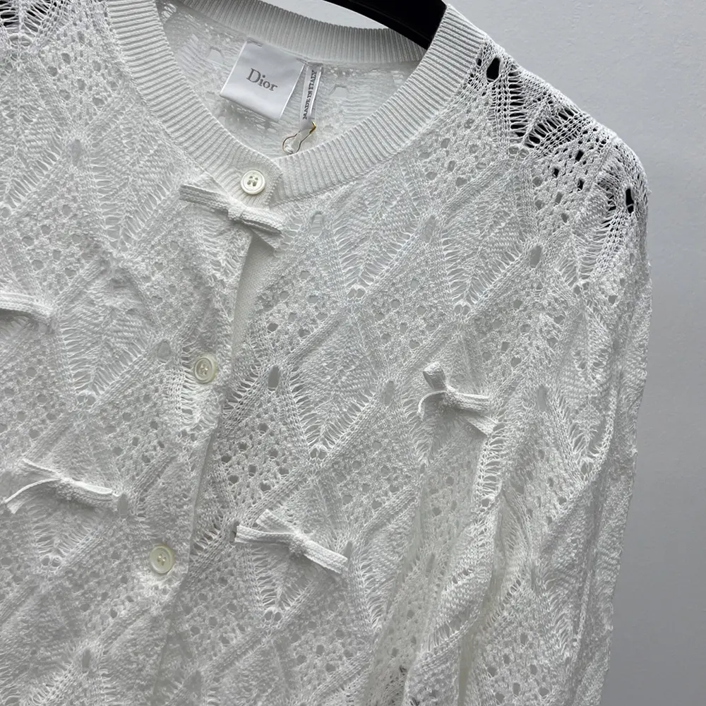 Dior Women Dioriviera Embroidered Cardigan Ecru Openwork Cotton Knit 644G20B7888 5 Dior Women Dioriviera Embroidered Cardigan Ecru Openwork Cotton Knit 644G20B7888