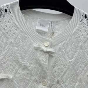 Dior Women Dioriviera Embroidered Cardigan Ecru Openwork Cotton Knit 644G20B7888