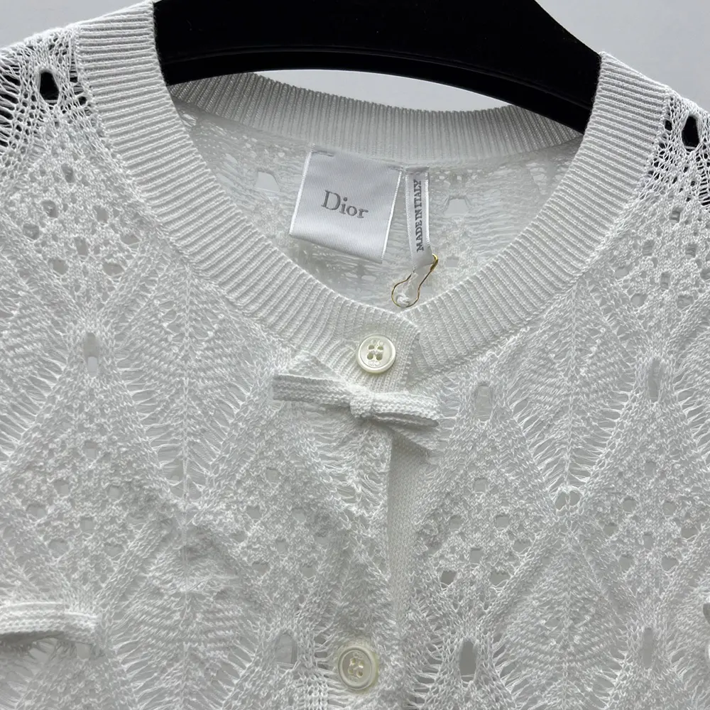 Dior Women Dioriviera Embroidered Cardigan Ecru Openwork Cotton Knit 644G20B7888 6 Dior Women Dioriviera Embroidered Cardigan Ecru Openwork Cotton Knit 644G20B7888