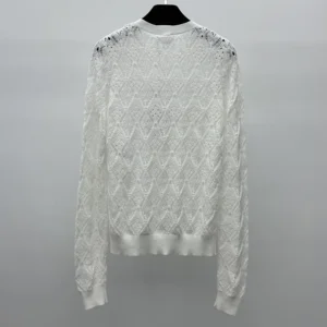 Dior Women Dioriviera Embroidered Cardigan Ecru Openwork Cotton Knit 644G20B7888