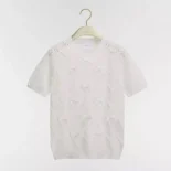 Dior Women Dioriviera Embroidered Short-Sleeved Sweater Ecru Openwork Cotton Knit