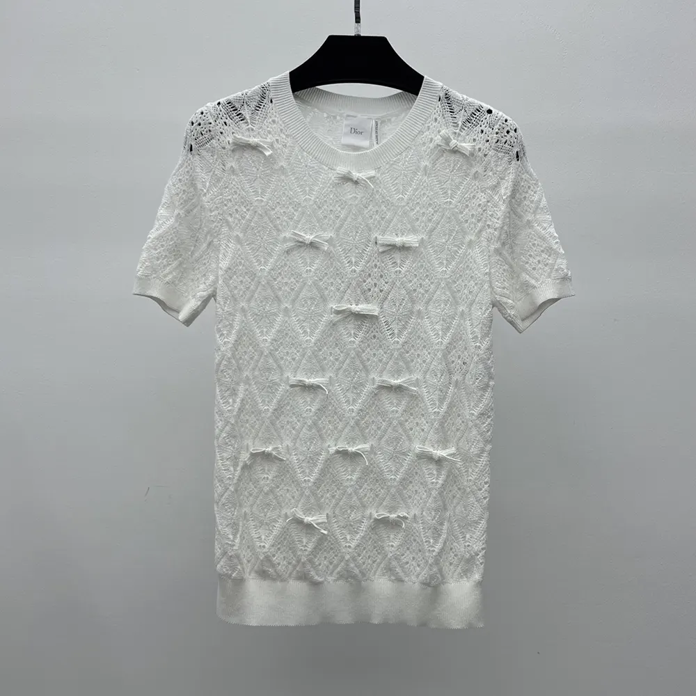 Dior Women Dioriviera Embroidered Short-Sleeved Sweater Ecru Openwork Cotton Knit 3 Dior Women Dioriviera Embroidered Short-Sleeved Sweater Ecru Openwork Cotton Knit