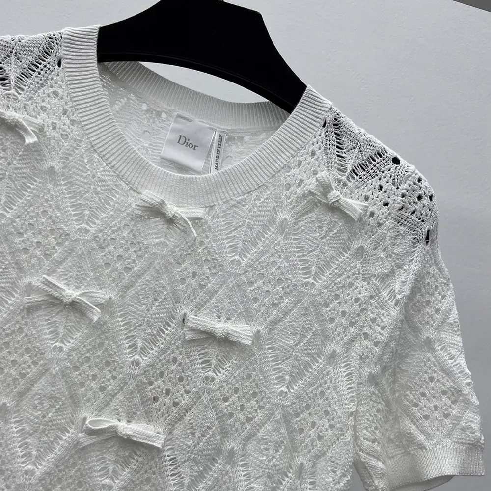 Dior Women Dioriviera Embroidered Short-Sleeved Sweater Ecru Openwork Cotton Knit 5 Dior Women Dioriviera Embroidered Short-Sleeved Sweater Ecru Openwork Cotton Knit