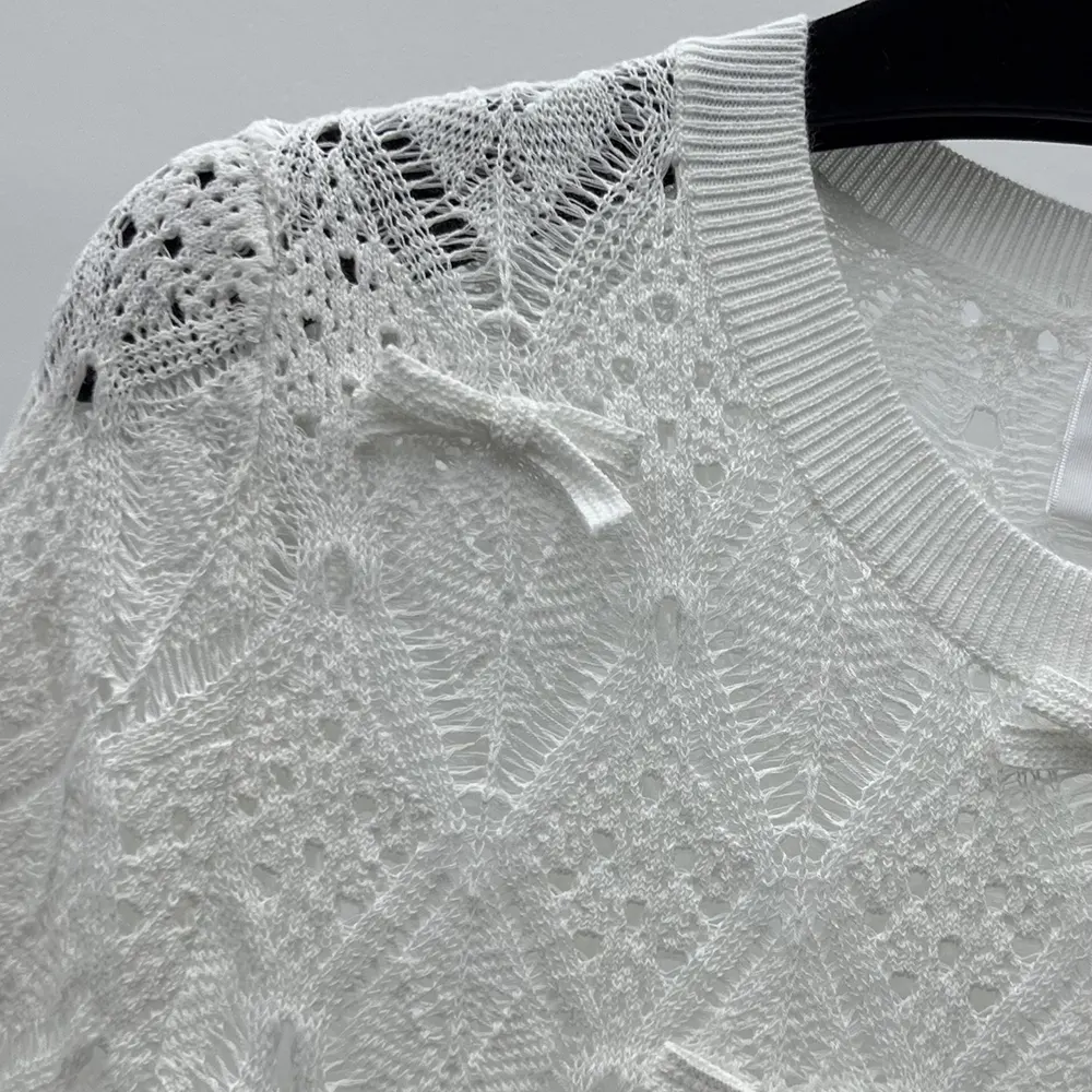 Dior Women Dioriviera Embroidered Short-Sleeved Sweater Ecru Openwork Cotton Knit 6 Dior Women Dioriviera Embroidered Short-Sleeved Sweater Ecru Openwork Cotton Knit
