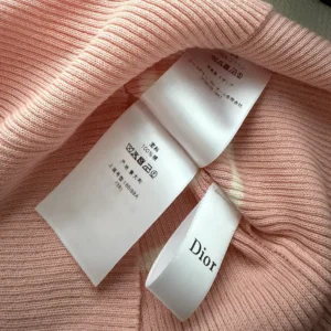 Dior Women Dioriviera Short-Sleeved Fitted Sweater White and Pink D-Stripes Ribbed Cotton Knit