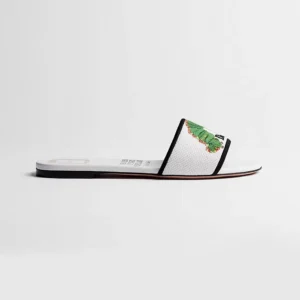 Dior Women Dway Slide White Embroidered Cotton and Multicolor Book Cover Motif