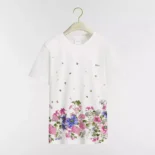 Dior Women Embroidered Fitted T-Shirt White Cotton Jersey with Multicolor Dior Hortensia Garden Motif