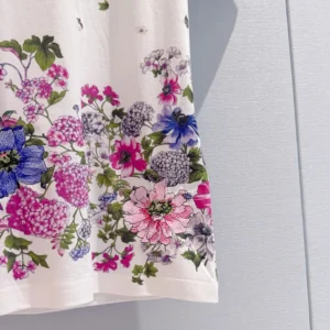Dior Women Embroidered Fitted T-Shirt White Cotton Jersey with Multicolor Dior Hortensia Garden Motif