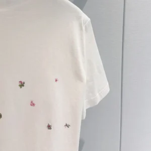 Dior Women Embroidered Fitted T-Shirt White Cotton Jersey with Multicolor Dior Hortensia Garden Motif