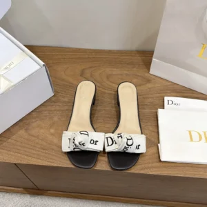 Dior Women J'Adior Heeled Slide Black Embroidered Cotton KDO708LEC