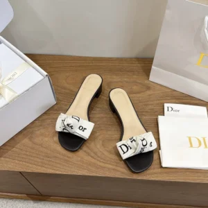 Dior Women J'Adior Heeled Slide Black Embroidered Cotton KDO708LEC