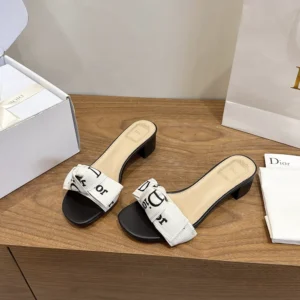 Dior Women J'Adior Heeled Slide Black Embroidered Cotton KDO708LEC