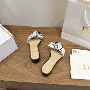 Dior Women J'Adior Heeled Slide Black Embroidered Cotton KDO708LEC