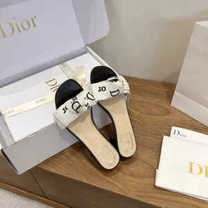 Dior Women J'Adior Heeled Slide Black Embroidered Cotton KDO708LEC
