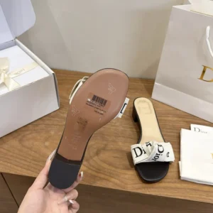 Dior Women J'Adior Heeled Slide Black Embroidered Cotton KDO708LEC