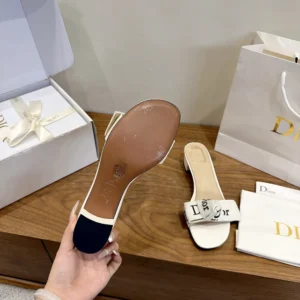 Dior Women J'Adior Heeled Slide Ivory Embroidered Cotton KDO708LEC