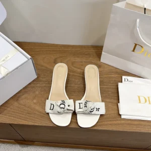 Dior Women J'Adior Heeled Slide Ivory Embroidered Cotton KDO708LEC
