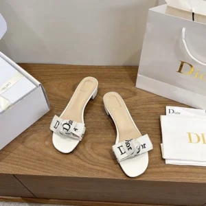 Dior Women J'Adior Heeled Slide Ivory Embroidered Cotton KDO708LEC